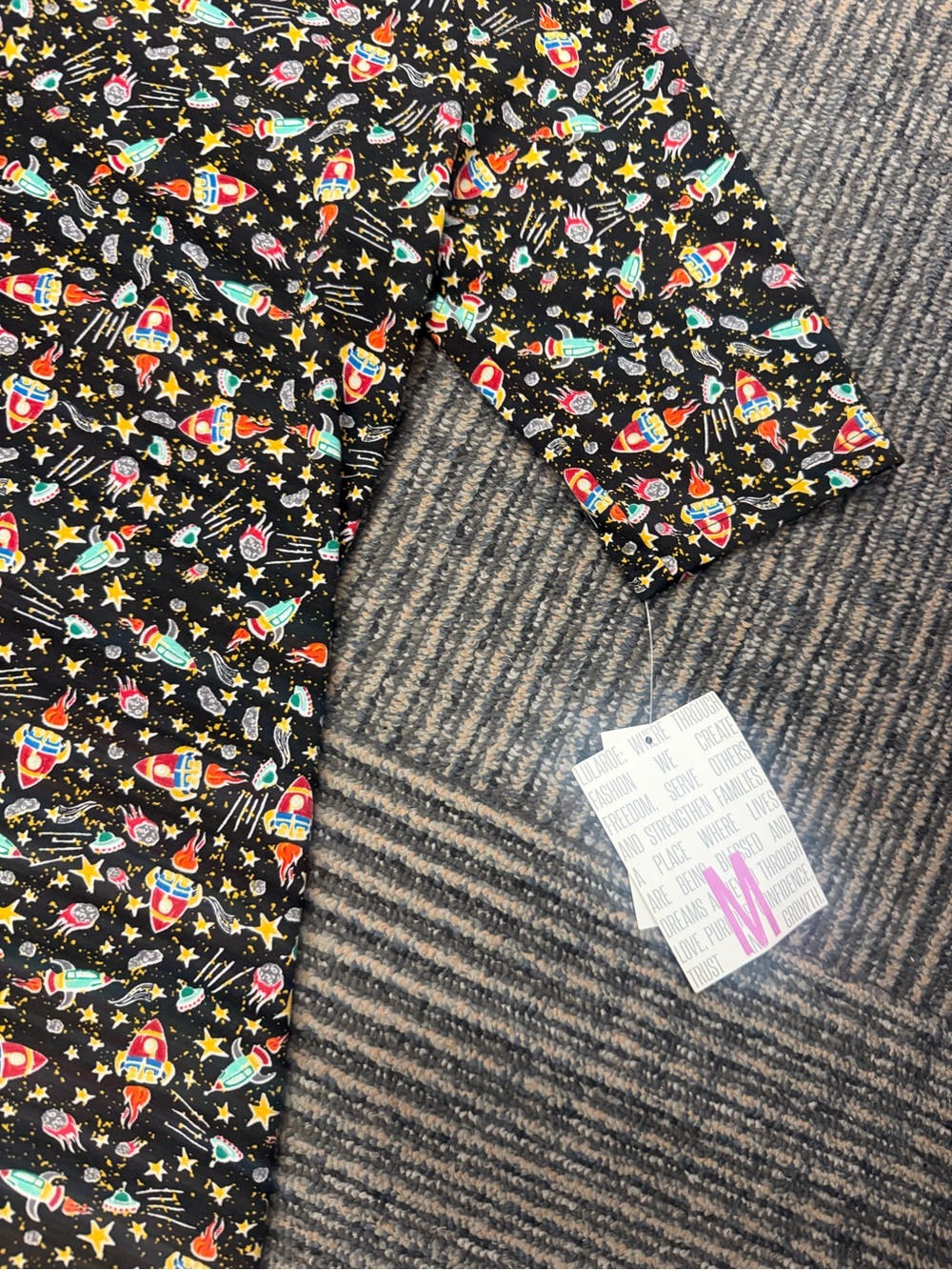 NWT LuLaRoe Julia Black Midi Dress Rocket Space Print Sz Medium - Picture 3 of 4
